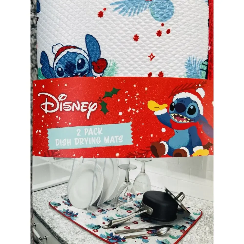 Disney Lilo & Stitch Dish Drying Mat 16”x18” Christmas Palm Leaves Polyester New